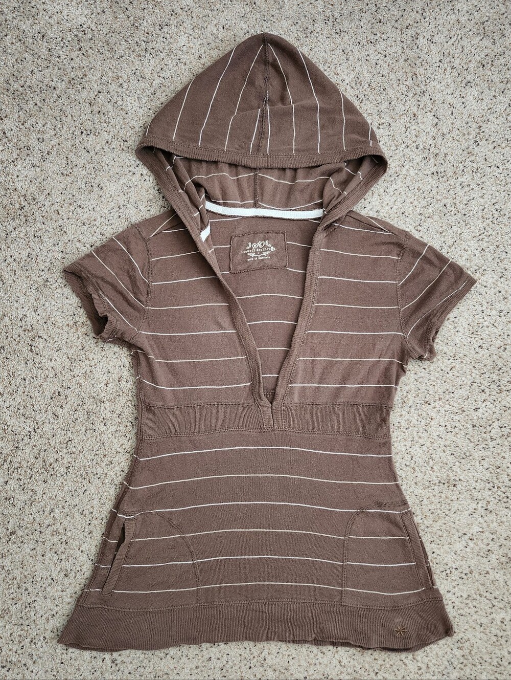 So Wear It Declare It Brown & White Striped Short Sleeve Hooded Tee
